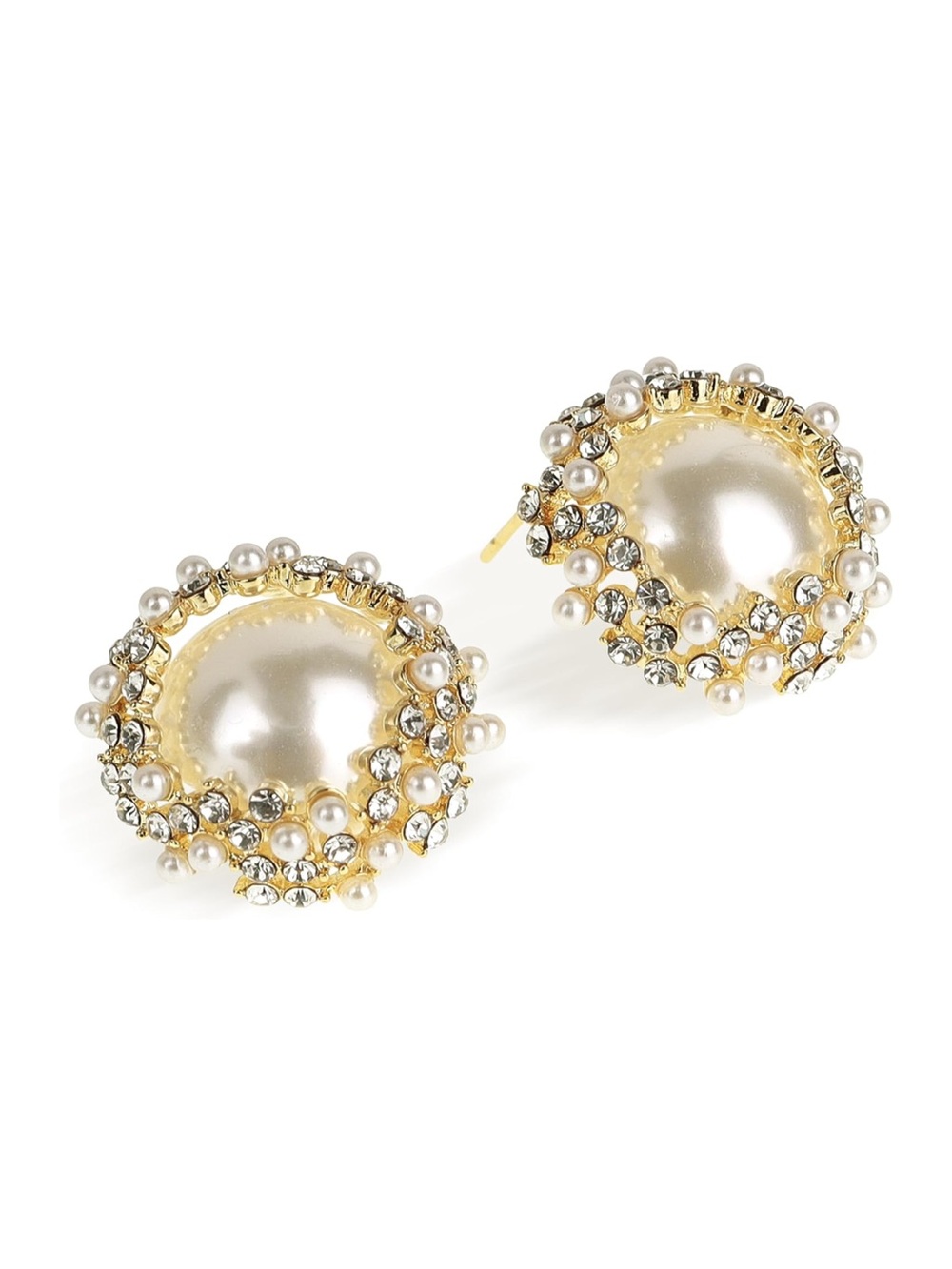 Gold Pearl & Crystal Cluster Stud Earrings - Women Jewelry